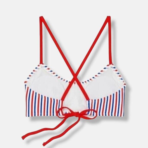 Xhilaration Juniors Ribbed Red & Blue Patriotic Striped Bralette Bikini Top New - Picture 2 of 7